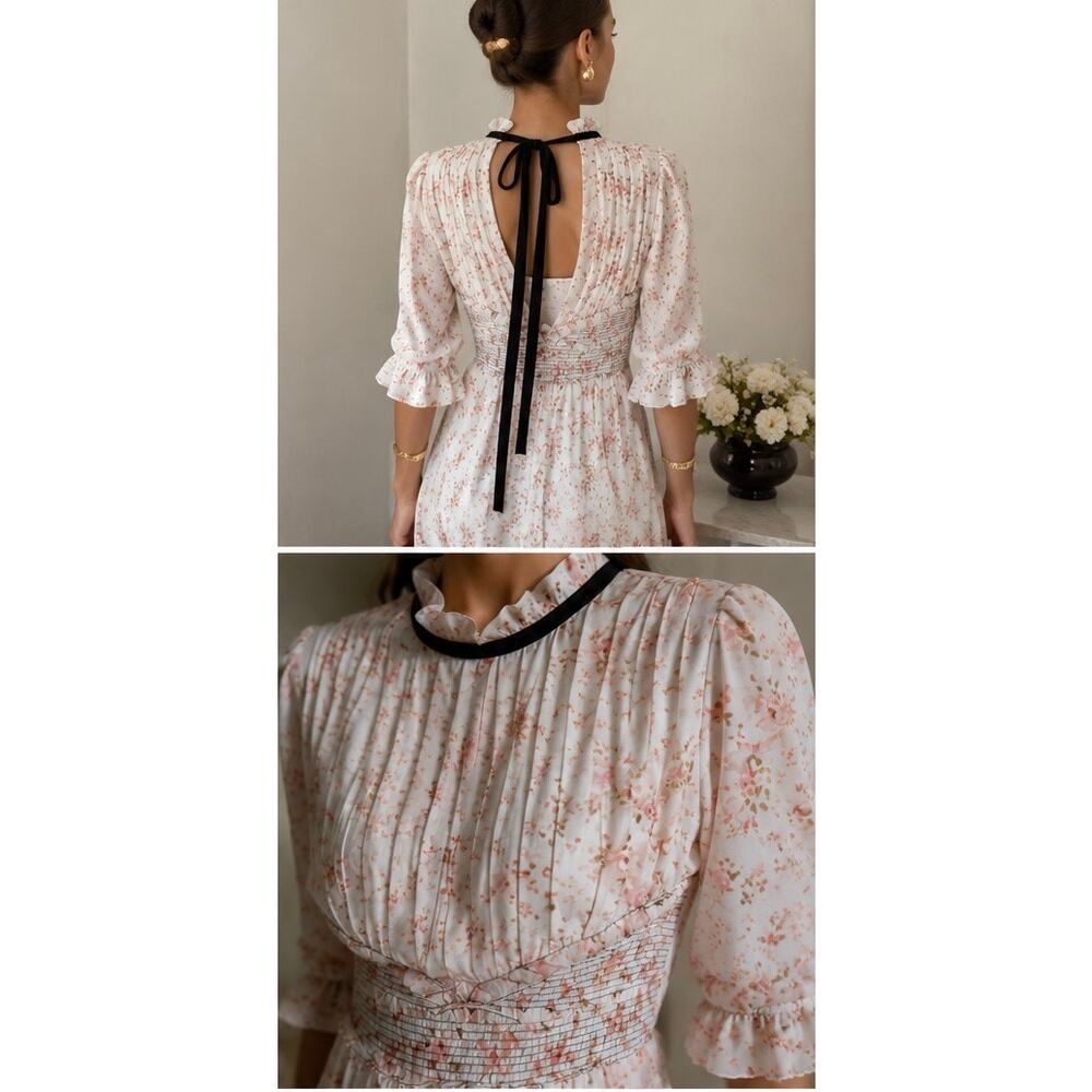 Lug Von Siga Gabriella Floral Print Smocked Open-Back Midi Dress 34/US2 - Picture 5 of 12